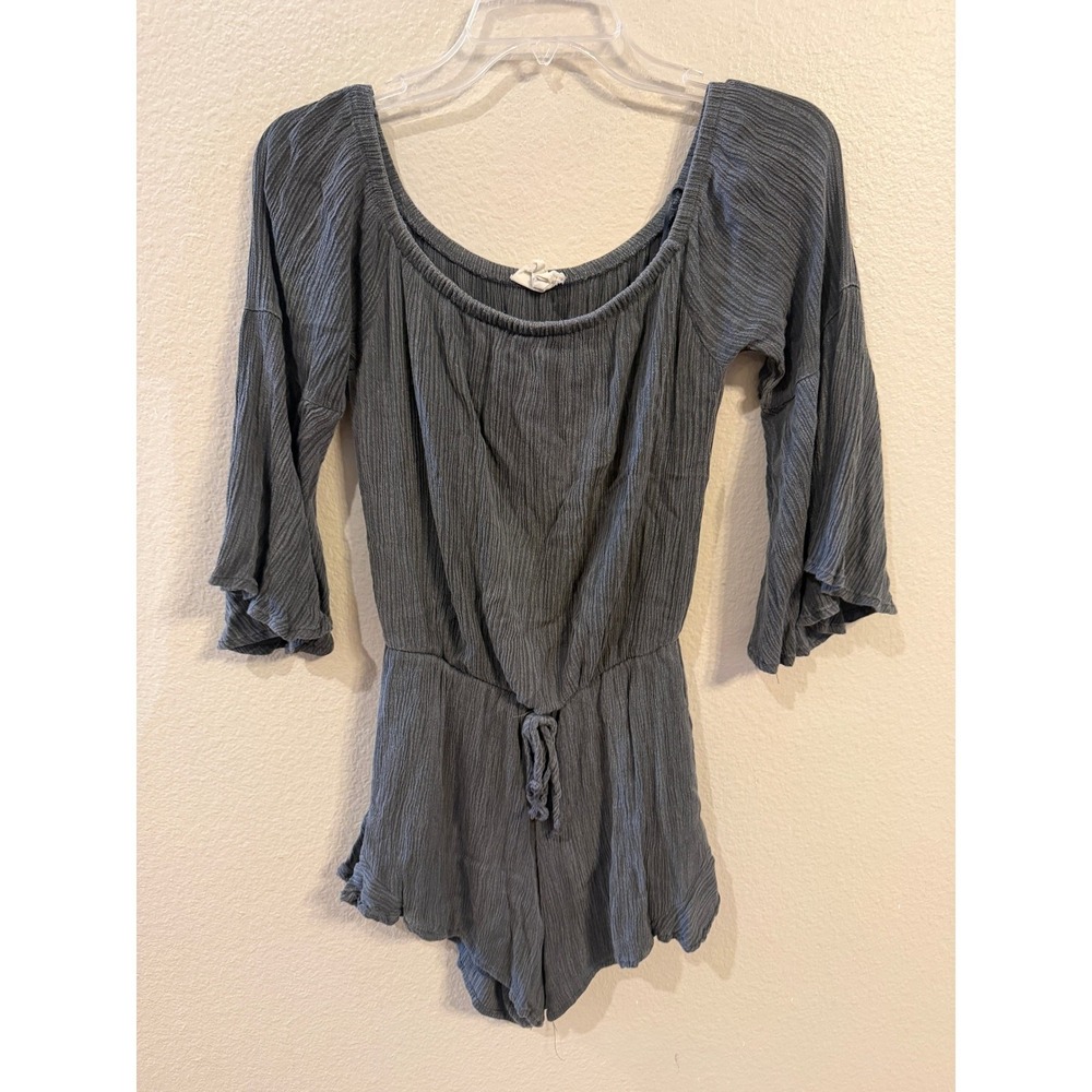 PQLA Liam Woven Romper Womens Small Charcoal Gray Excellent Bell Sleeve‎ Boho